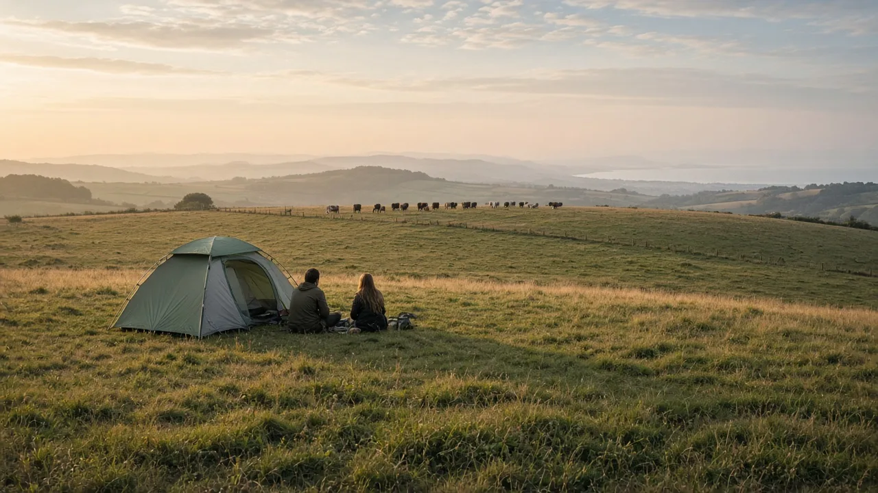 Single tent in a private Paddlesworth farm field at Cole Farm Seriously Wild Camping